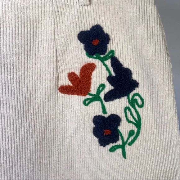 Jacquie The Label Elena Embroidered‎ Corduroy Mini Skirt Beige Red/Blue Floral L - Picture 7 of 7